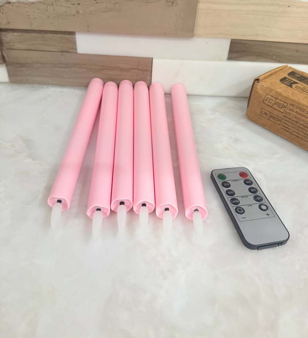 Flameless LED Taper Candles Pink 6pcs